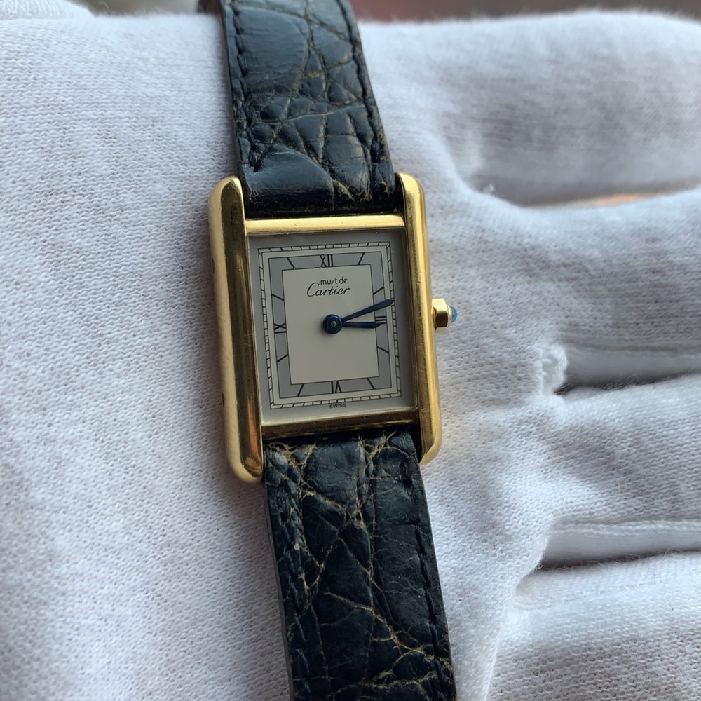 Vintage Cartier 925 Tank 18K Gold white Dial Watch